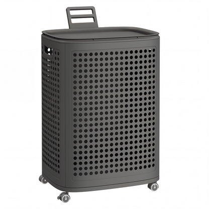 SONGMICS Plastic Laundry Hamper with Lid, 75 L Ventilated Laundry Basket with Cutout Handles, 16.7 x 13 x 24 inch, Dark Gray, for Bathroom Bedroom Dorm, Dennys Collection