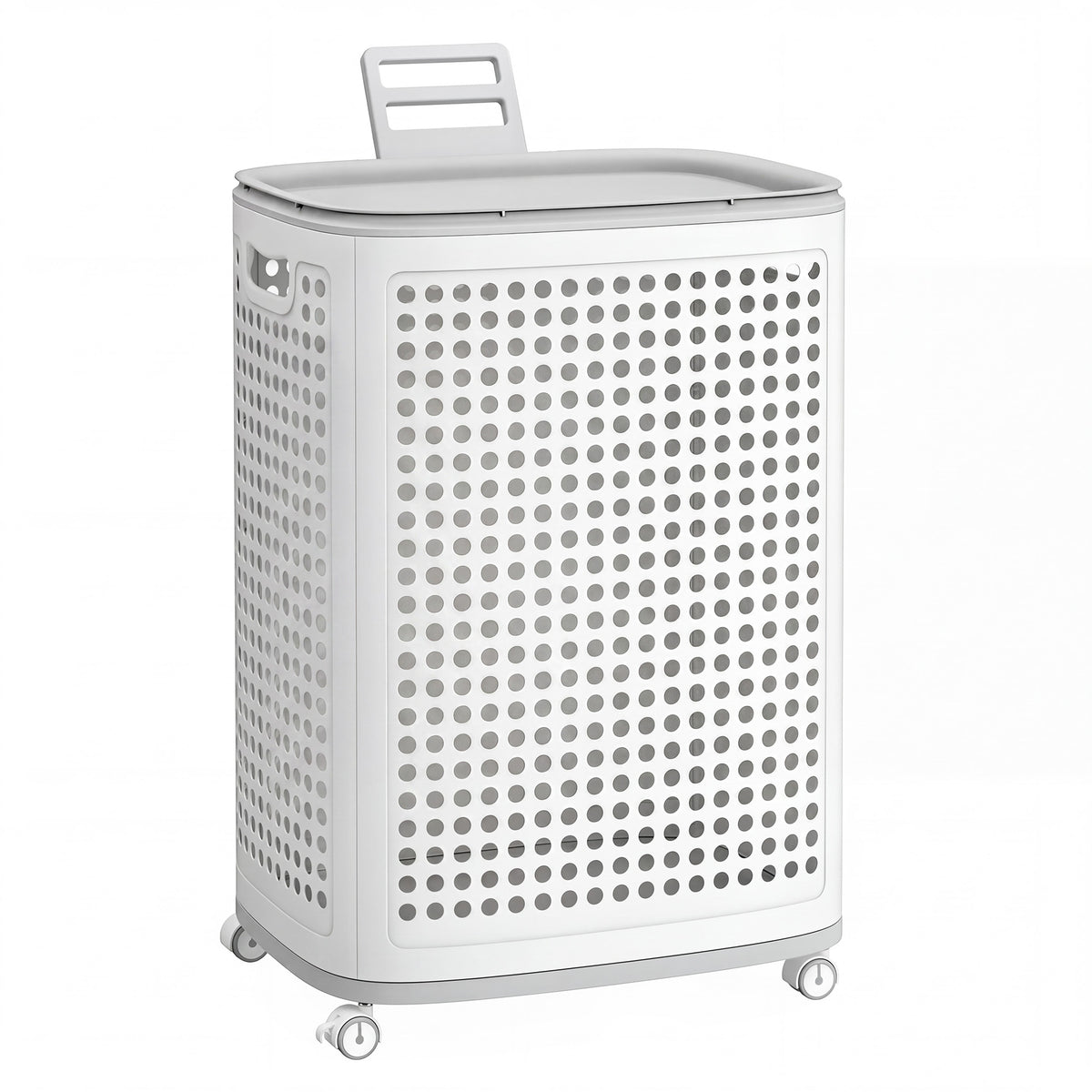 SONGMICS PP Plastic Laundry Hamper with Lid, 75 L Ventilated Laundry Basket with Cutout Handles, 16.7 x 13 x 24 inch, Light Beige, for Bathroom Bedroom Dorm, Dennys Collection