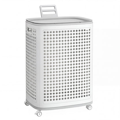 SONGMICS PP Plastic Laundry Hamper with Lid, 75 L Ventilated Laundry Basket with Cutout Handles, 16.7 x 13 x 24 inch, Light Beige, for Bathroom Bedroom Dorm, Dennys Collection
