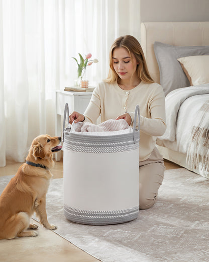 Laundry Hamper 60L, Laundry Basket with Handles, Laundry Bag with Lid, Cotton Rope, Drawstring, for Clothes, Blankets, Living Room, Bedroom, Dove Gray