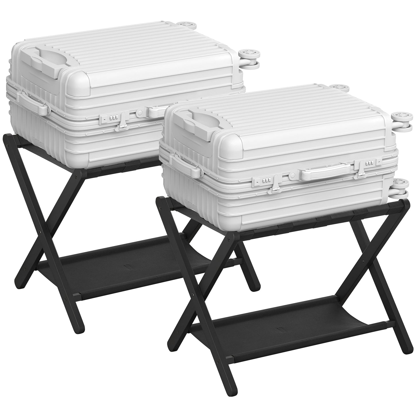 Set of 2 Folding Luggage Racks, Heavy-Duty Suitcase Stands with Storage Shelf, 131 lb Capacity for Guest Room Hotel Bedroom, Ink Black