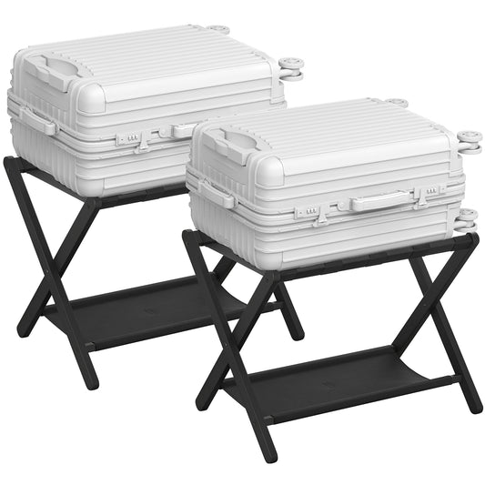 Set of 2 Folding Luggage Racks, Heavy-Duty Suitcase Stands with Storage Shelf, 131 lb Capacity for Guest Room Hotel Bedroom, Ink Black