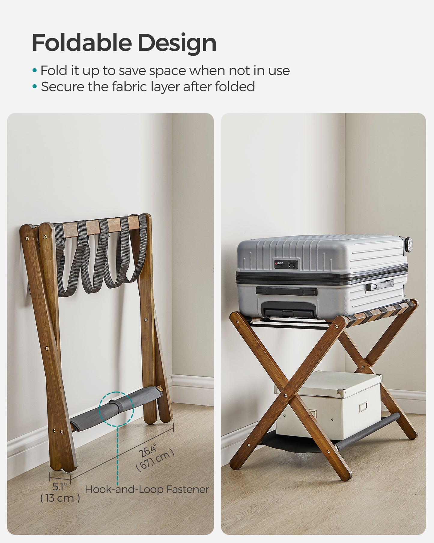 LEDREM Luggage Rack with Storage Shelf, Suitcase Stands, Luggage Stand, Foldable for Easy Storage,Holds up to 131 lb, 26.38 x 18.5 x 20.12 inches