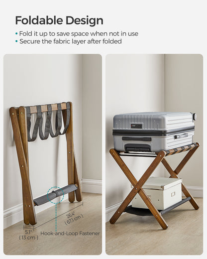 LEDREM Luggage Rack with Storage Shelf, Suitcase Stands, Luggage Stand, Foldable for Easy Storage,Holds up to 131 lb, 26.38 x 18.5 x 20.12 inches