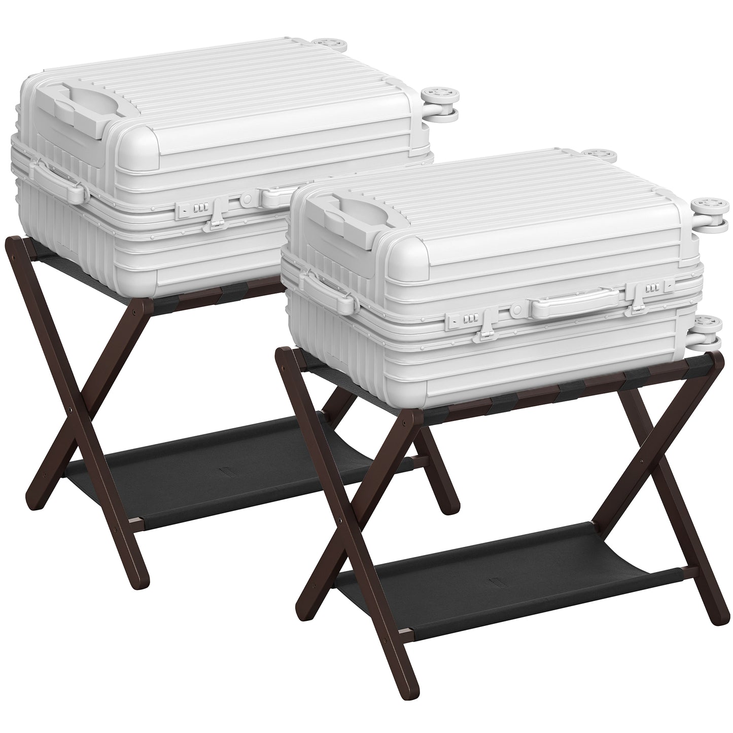 Set of 2 Luggage Rack with Storage Shelf, Suitcase Stands, Luggage Stand, Foldable for Easy Storage, Bamboo,Holds up to 131 lb, 26.38 x 18.5 x 20.12 inches