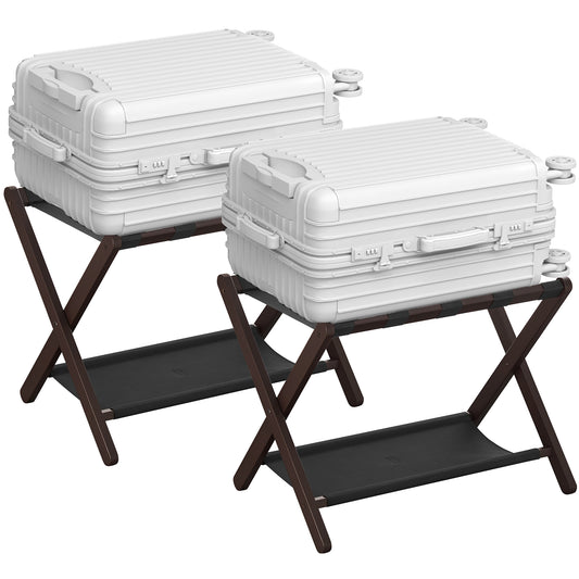 Set of 2 Luggage Rack with Storage Shelf, Suitcase Stands, Luggage Stand, Foldable for Easy Storage, Bamboo,Holds up to 131 lb, 26.38 x 18.5 x 20.12 inches