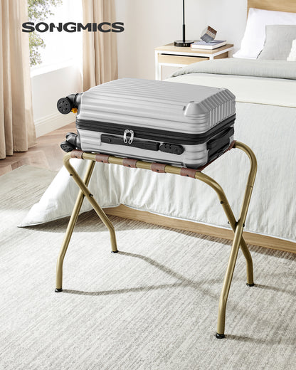 SONGMICS Luggage Rack, Luggage Rack for Guest Room, Suitcase Stand, Steel Frame, Foldable, for Bedroom, Golden