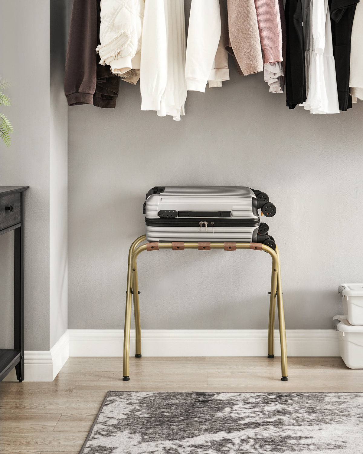 SONGMICS Luggage Rack, Luggage Rack for Guest Room, Suitcase Stand, Steel Frame, Foldable, for Bedroom, Golden