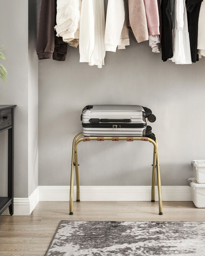 SONGMICS Luggage Rack, Luggage Rack for Guest Room, Suitcase Stand, Steel Frame, Foldable, for Bedroom, Golden