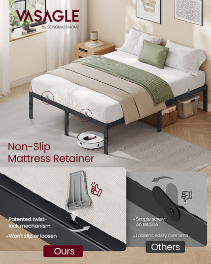 VASAGLE Full Metal Bed Frame 14 Inches Tall, 1100 lb Weight Capacity, No Box Spring Needed, with Under-Bed Storage, Easy Setup, Heavy-Duty Platform Bed, Mattress Retainers, Matte Black