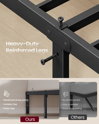 VASAGLE Full Metal Bed Frame 14 Inches Tall, 1100 lb Weight Capacity, No Box Spring Needed, with Under-Bed Storage, Easy Setup, Heavy-Duty Platform Bed, Mattress Retainers, Matte Black