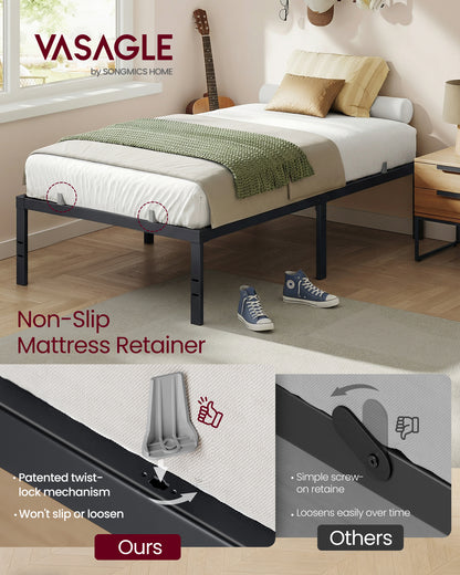 VASAGLE Twin Metal Bed Frame 16 Inches Tall, 1100 lb Weight Capacity, No Box Spring Needed, with Under-Bed Storage, Easy Setup, Heavy-Duty Platform Bed, Mattress Retainers, Matte Black