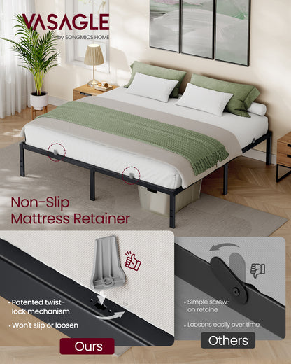 VASAGLE King Metal Bed Frame 16 Inches Tall, 1100 lb Weight Capacity, No Box Spring Needed, with Under-Bed Storage, Easy Setup, Heavy-Duty Platform Bed, Mattress Retainers, Matte Black