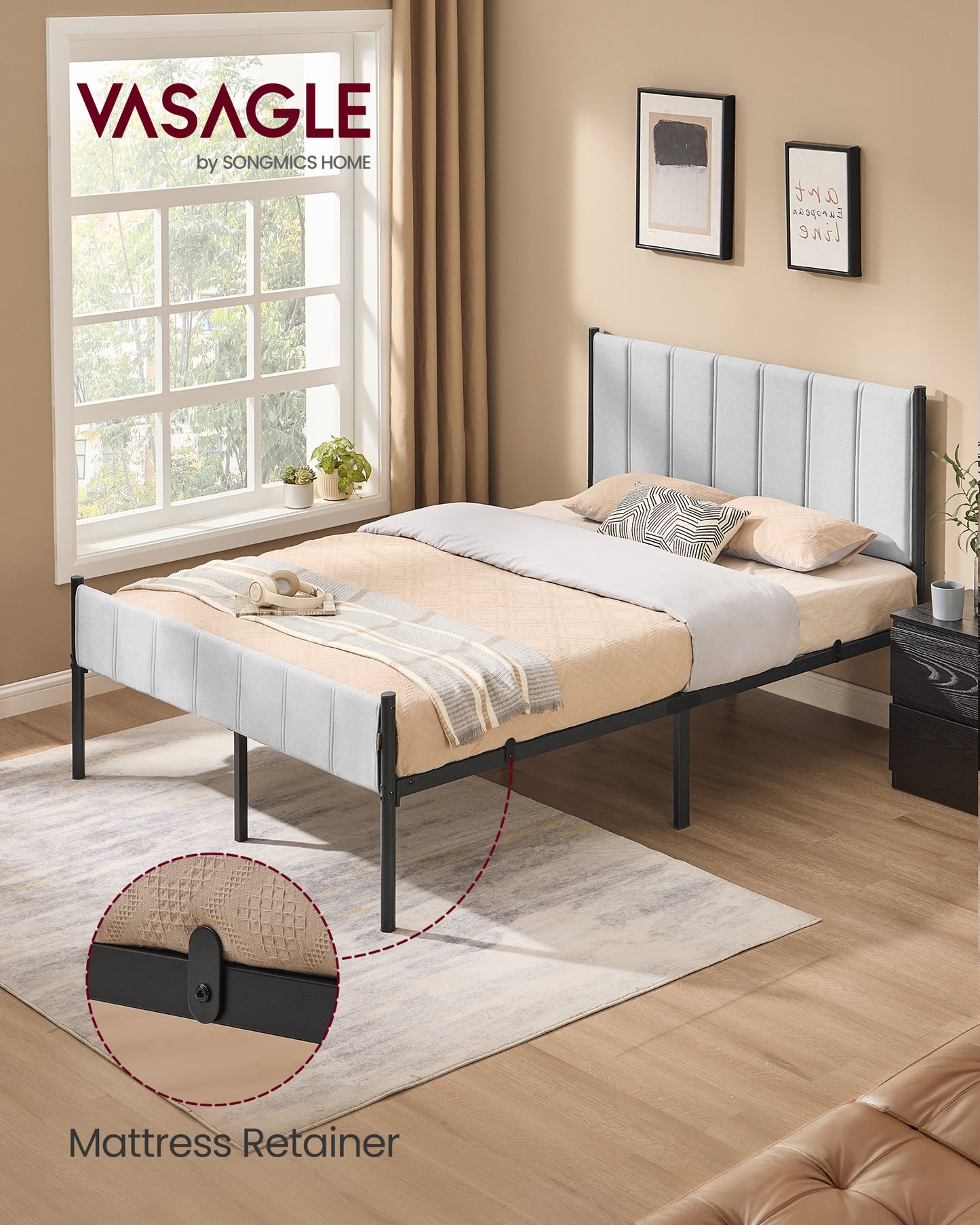 Full Upholstered Bed Frame with Headboard and Footboard, 1100 lb Capacity Metal Platform Bed, No Box Spring Needed, Dove Gray