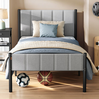 VASAGLE Twin Bed Frame with Upholstered Headboard, Footboard, 550 lb Weight Capacity, Steel Slats, Easy Assembly, No Box Spring Needed, Dove Gray