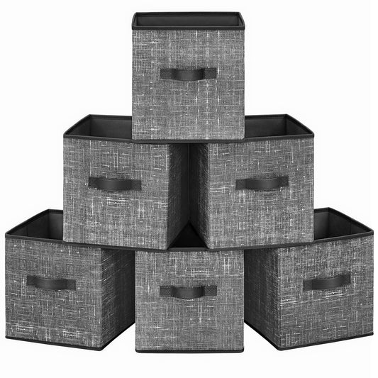 SONGMICS Storage Cubes, 11-Inch Non-Woven Fabric Bins with Double Handles, Set of 6, Closet Organizers for Shelves, Foldable, for Clothes, Black UROB026B01