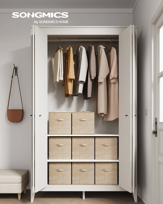 Set of 8 Storage Cubes, 13x13x13 Inch Foldable Fabric Bins with Double Handles, 11 lb Capacity Each for Closet Shelves Organization, Sand Beige