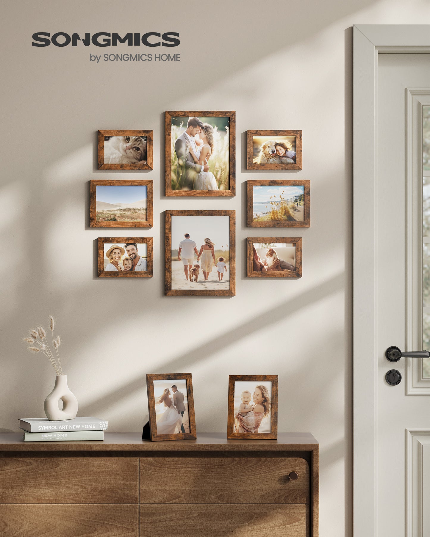 Picture Frames, Collage Picture Frames Set of 10, Two 8x10, Four 5x7, Four 4x6, Photo Frame for Wall Gallery Decor,Brown