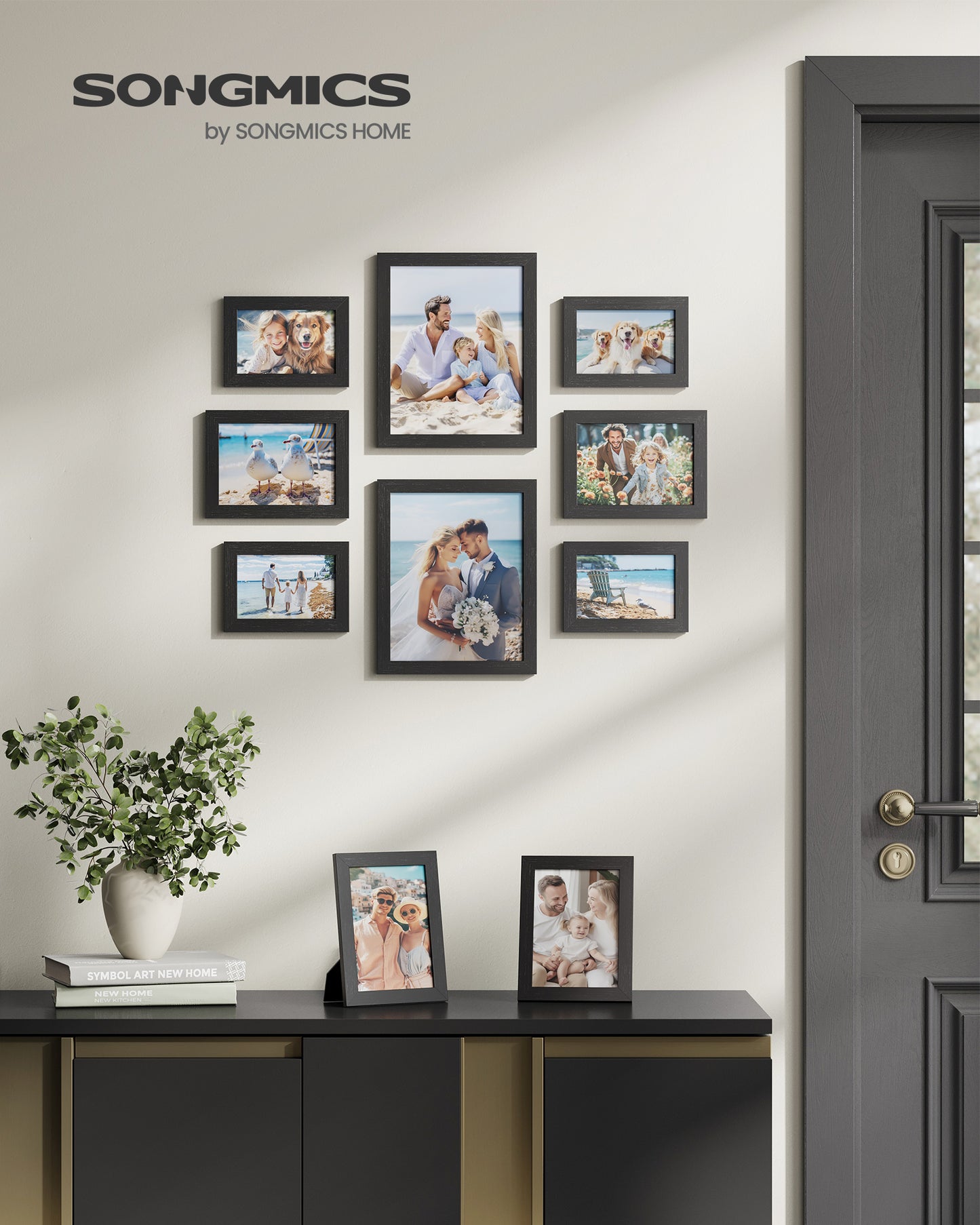 SONGMICS Picture Frames 10 Pack Collage Picture Frames with Two 8x10, Four 5x7, Four 4x6 Hanging or Tabletop Display Photo Frame Set Black