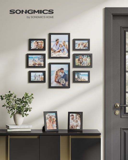 SONGMICS Picture Frames 10 Pack Collage Picture Frames with Two 8x10, Four 5x7, Four 4x6 Hanging or Tabletop Display Photo Frame Set Black