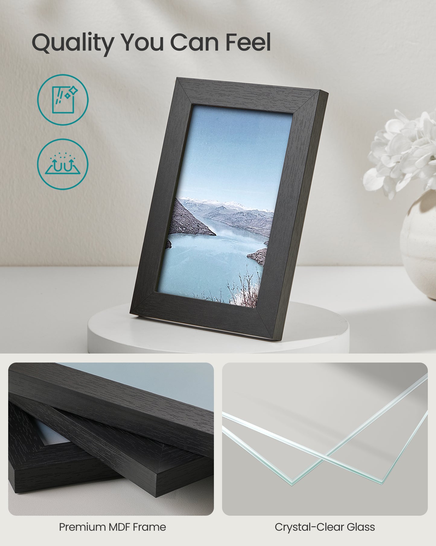 SONGMICS Picture Frames 10 Pack Collage Picture Frames with Two 8x10, Four 5x7, Four 4x6 Hanging or Tabletop Display Photo Frame Set Black