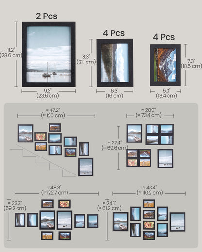 SONGMICS Picture Frames 10 Pack Collage Picture Frames with Two 8x10, Four 5x7, Four 4x6 Hanging or Tabletop Display Photo Frame Set Black