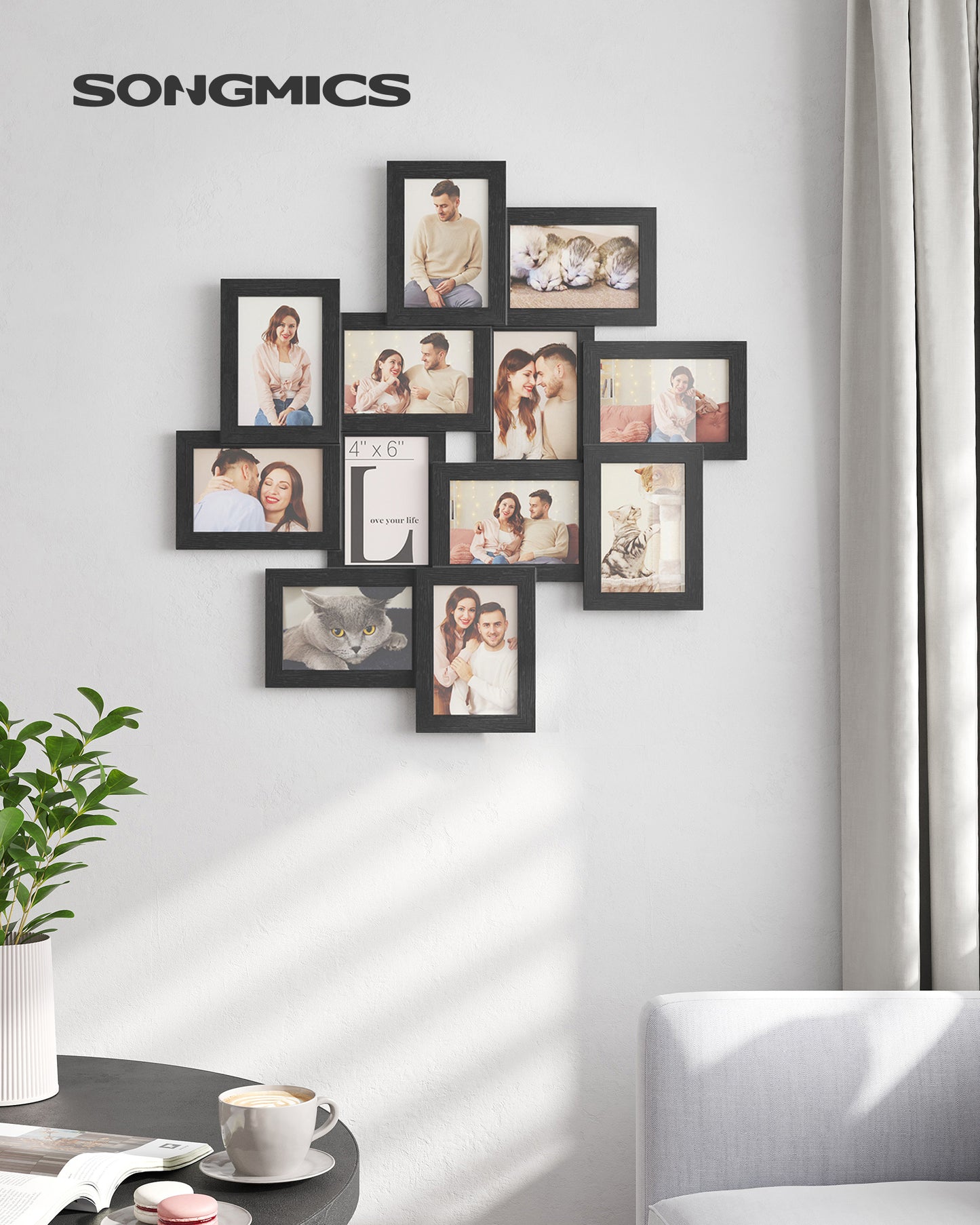 SONGMICS 4x6 Collage Picture Frames, 12-Pack Picture Frames Collage for Wall Decor, Black Photo Collage Frame
