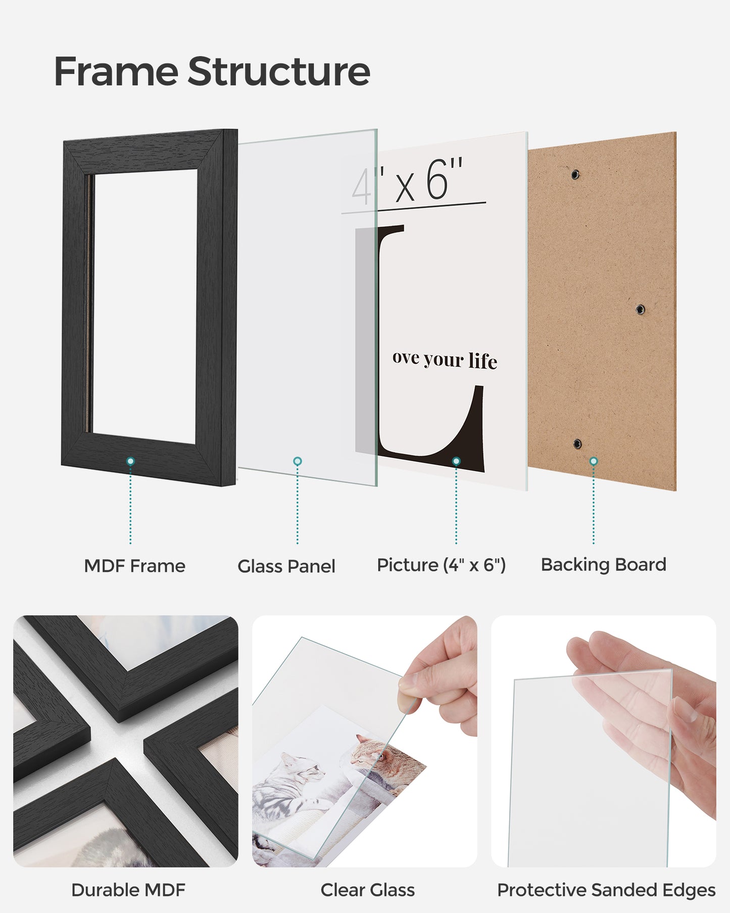 SONGMICS 4x6 Collage Picture Frames, 12-Pack Picture Frames Collage for Wall Decor, Black Photo Collage Frame