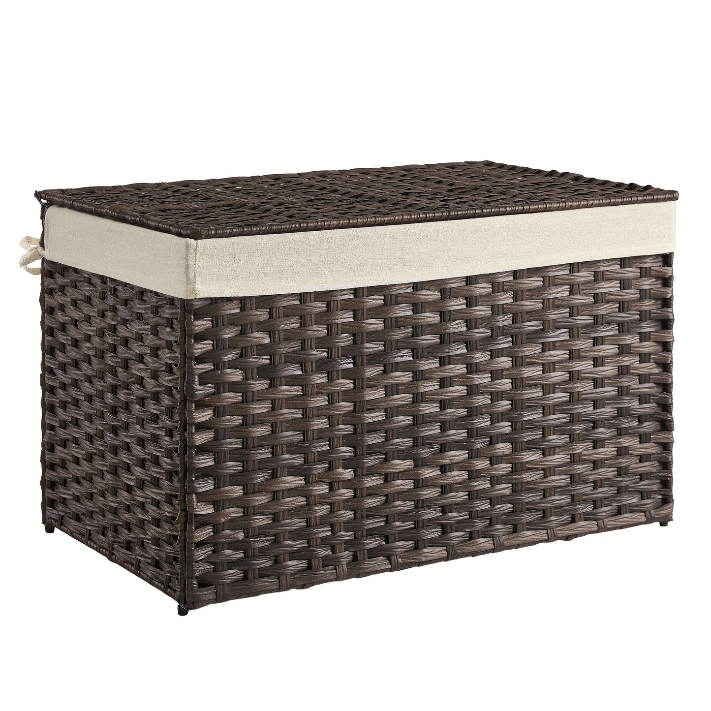 SONGMICS Storage Basket with Lid, 42.3 Gallon (160L) Storage Bin, Woven Blanket Storage Basket with Handles, Foldable, Removable Liner Brown