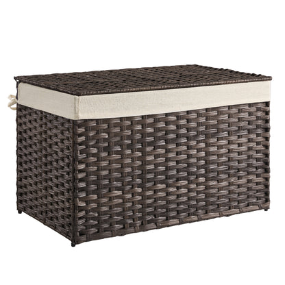 SONGMICS Storage Basket with Lid, 42.3 Gallon (160L) Storage Bin, Woven Blanket Storage Basket with Handles, Foldable, Removable Liner Brown
