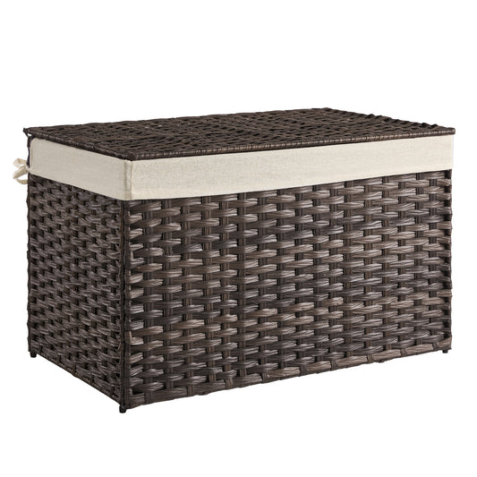 SONGMICS Storage Basket with Lid, 42.3 Gallon (160L) Storage Bin, Woven Blanket Storage Basket with Handles, Foldable, Removable Liner Brown
