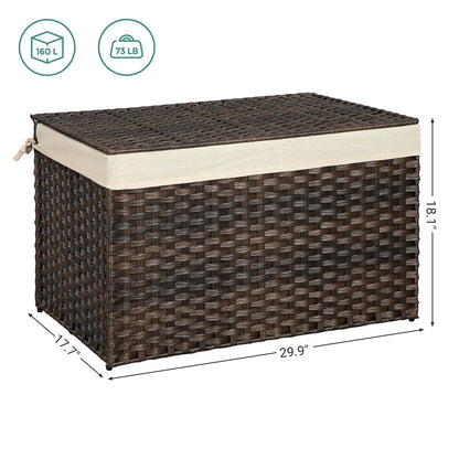 SONGMICS Storage Basket with Lid, 42.3 Gallon (160L) Storage Bin, Woven Blanket Storage Basket with Handles, Foldable, Removable Liner Brown