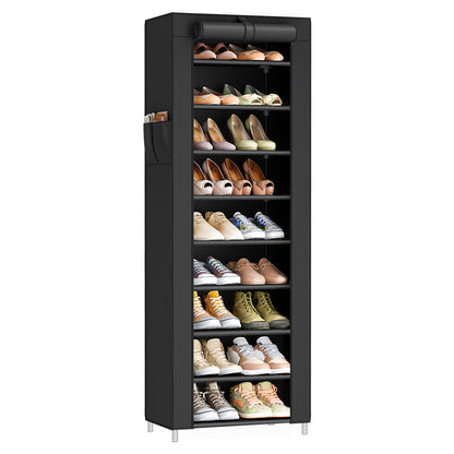 SONGMICS 10-Tier Shoe Rack, with Dustproof Cover, Free-Standing Storage Organizer for Closet, Hold 20 Pairs of Shoes, for Sneakers, High Heels, Black
