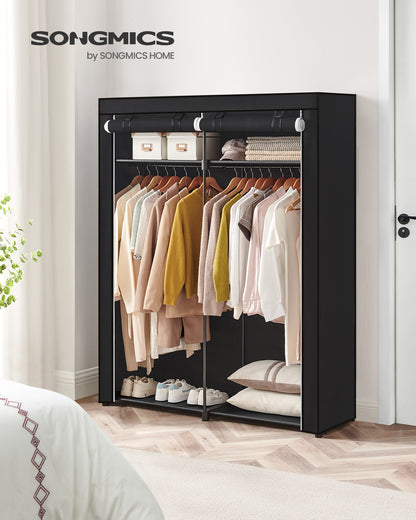SONGMICS Closet Wardrobe, Portable Closet for Bedroom, Clothes Rail with Non-Woven Fabric Cover, Clothes Storage Organizer Black