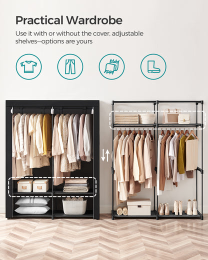 SONGMICS Closet Wardrobe, Portable Closet for Bedroom, Clothes Rail with Non-Woven Fabric Cover, Clothes Storage Organizer Black