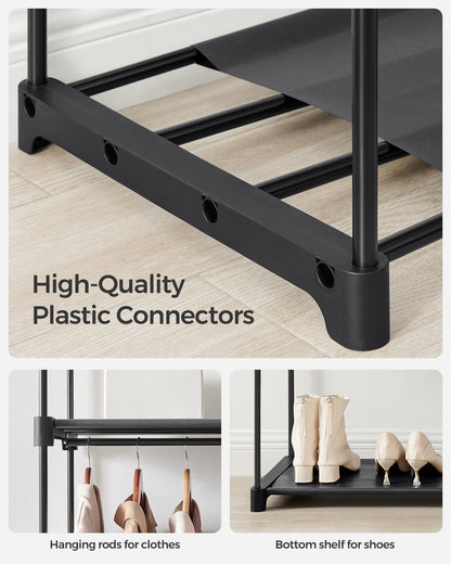 SONGMICS Closet Wardrobe, Portable Closet for Bedroom, Clothes Rail with Non-Woven Fabric Cover, Clothes Storage Organizer Black
