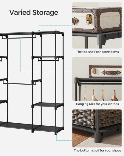 59.5 x 16.9 x 65.4 In Freestanding Portable Closet Organizer System, Clothes Rack with Shelves and Hanging Rods for Bedroom and Cloakroom Black