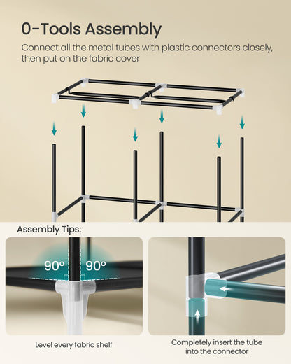 SONGMICS Portable Closet, Wardrobe Closet Organizer with Cover, 2 Hanging Rods and Shelves, 4 Side Pockets, Large Capacity, Ink Black