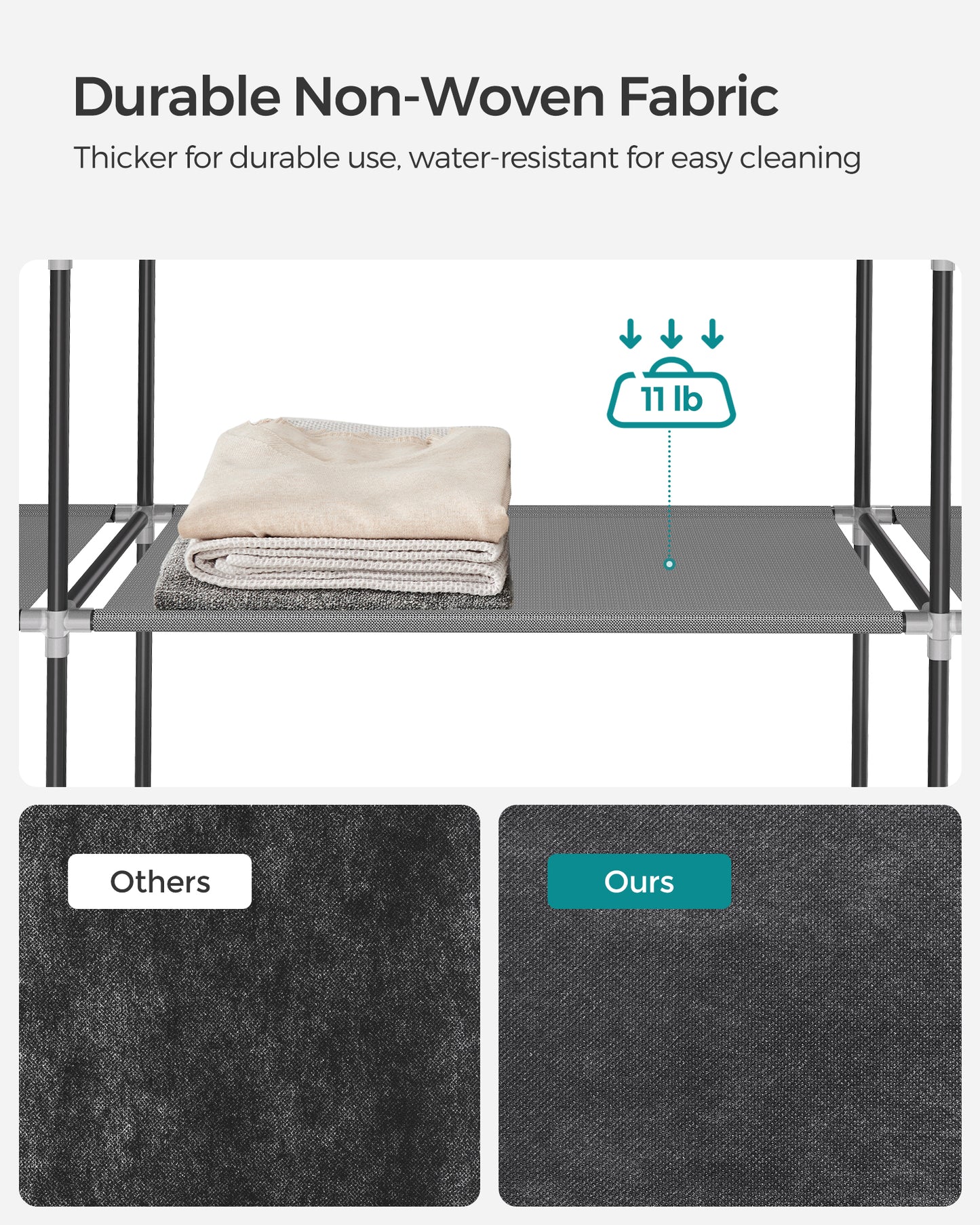 SONGMICS Portable Closet Clothes Wardrobe Organizer with Corver Clothing Rack with 3 Hanging Rods and Shelves Room Gray