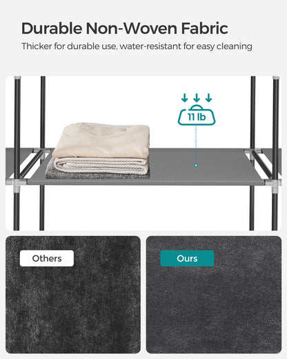 SONGMICS Portable Closet Clothes Wardrobe Organizer with Corver Clothing Rack with 3 Hanging Rods and Shelves Room Gray