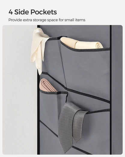 SONGMICS Portable Closet Clothes Wardrobe Organizer with Corver Clothing Rack with 3 Hanging Rods and Shelves Room Gray