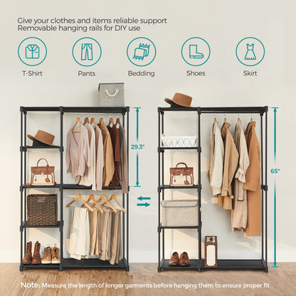 Portable Closet Organizer Freestanding, 44.1 x 16.9 x 65 In Clothes Rack System with Shelves and Hanging Rods for Bedroom and Cloakroom