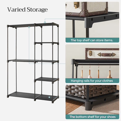 Portable Closet Organizer Freestanding, 44.1 x 16.9 x 65 In Clothes Rack System with Shelves and Hanging Rods for Bedroom and Cloakroom