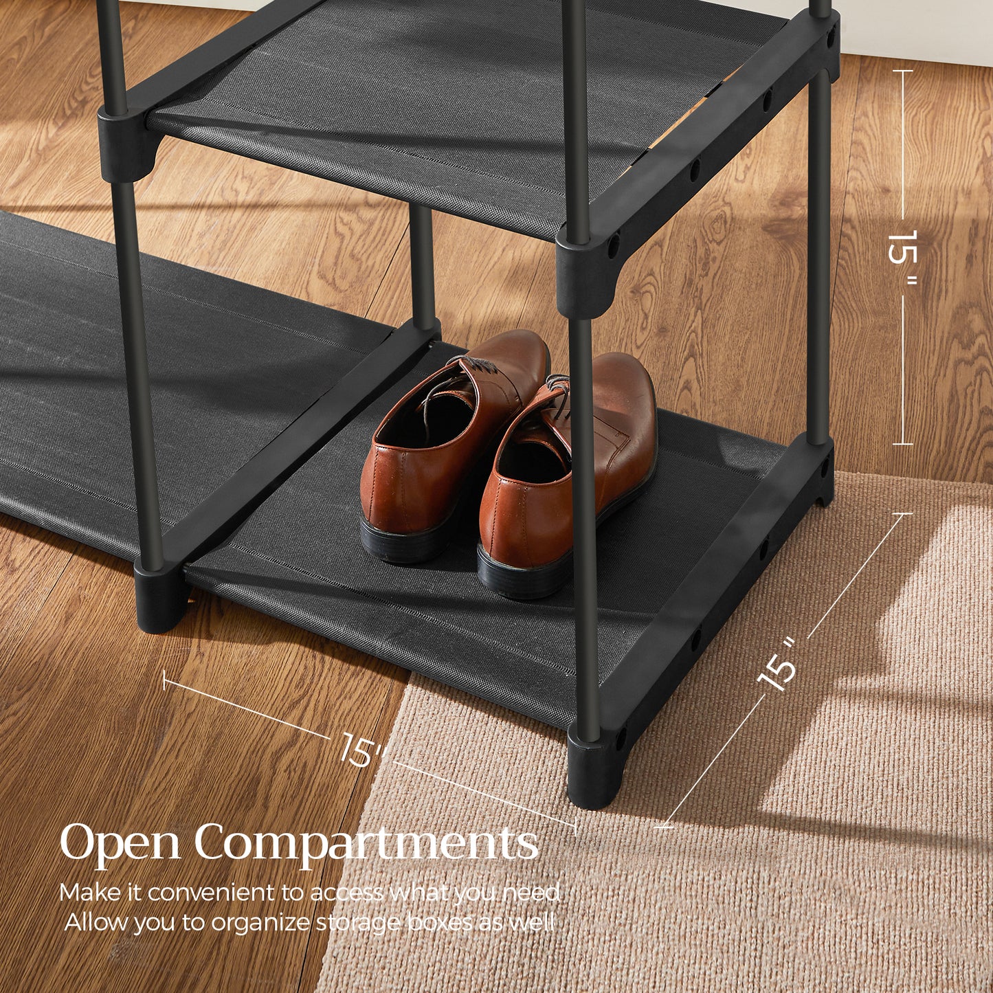 Portable Closet Organizer Freestanding, 44.1 x 16.9 x 65 In Clothes Rack System with Shelves and Hanging Rods for Bedroom and Cloakroom