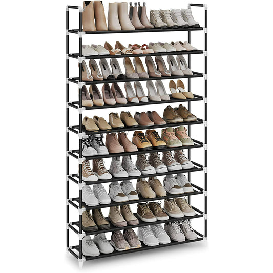 SONGMICS 10-Tier Shoe Rack Storage Organizer Holds up to 50 Pairs Metal Frame Non-Woven Fabric for Living Room Hallway 39.4 x 11 x 68.9 Inches Black