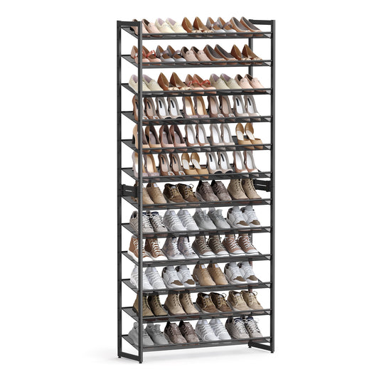 SONGMICS 12-Tier Shoe Rack Organizer, Stackable, Adjustable, Holds 48-60 Pairs, Black