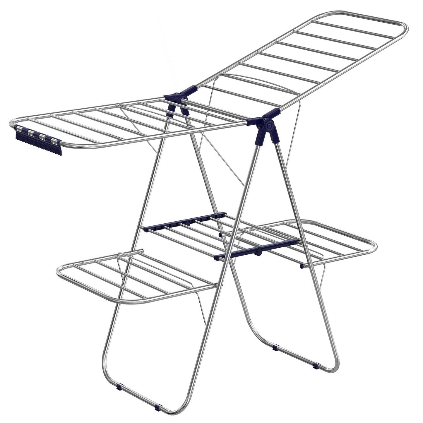 SONGMICS 2-Level Clothes Drying Rack Laundry Drying Rack with Height-Adjustable Wings 33 Drying Rails Sock Clips Silver and Blue