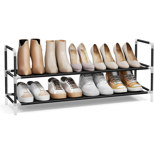 SONGMICS 2-Tier Stackable Shoe Rack with Shelves