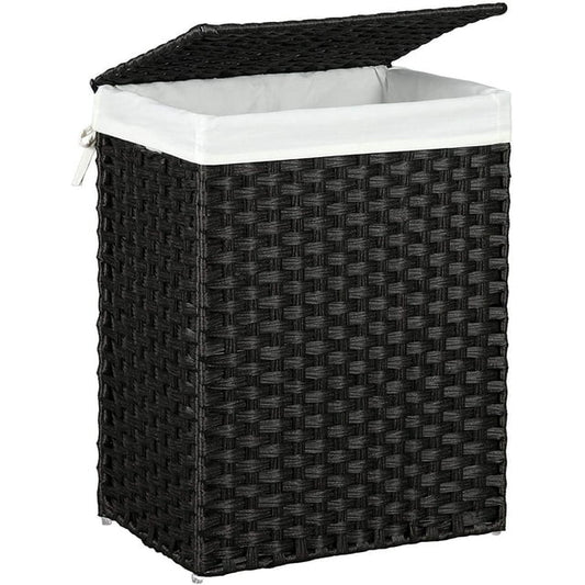 23.8 Gal (90L) Laundry Hamper Laundry Basket with Lid and Handles Wicker hamper Foldable Removable Liner Bag Black