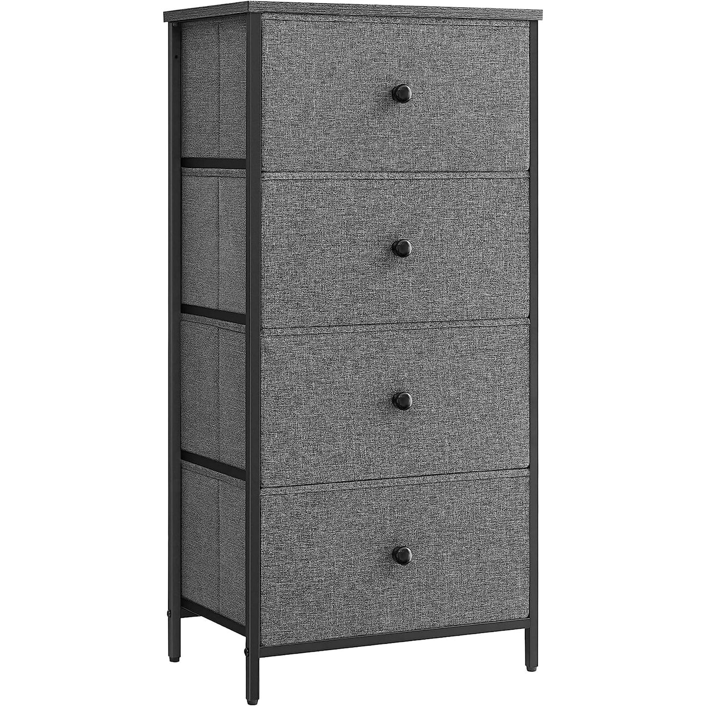 SONGMICS 4 Fabric Drawers Dresser Storage Tower for Bedroom Clothes Organizer Storage Unit with Wooden Top Metal Frame